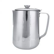 Keenso Milk Frothing Pitcher, Stainless Steel Coffee Steaming Pitcher Milk Frothing Cup Milk Pitcher Jug with Lid for Espresso Machine Milk Frother Latte Coffee Art (2000mL)