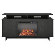 Ameriwood Home Merritt Avenue Electric Fireplace Console with Storage Cabinets for TVs up to 74, Black Oak