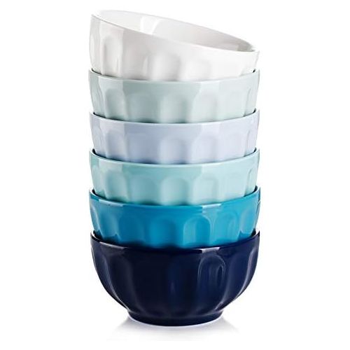  [아마존베스트]Sweese 126.003 Porcelain Fluted Bowls - 18 Ounce for Cereal, Soup and Fruit - Set of 6, Cool Assorted Colors