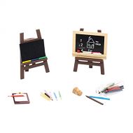 Hiawbon 26 Pcs Dollhouse Miniature School Study Office Scene Set Miniature Wooden Easel Blackboard Clipboard Crayons and Colored Pencils Miniature Furniture Art Study Supplies for 1:12 Dol