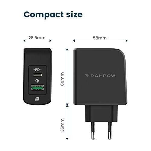  [아마존베스트]RAMPOW USB C and USB Charger 36 W