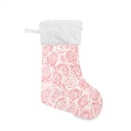 xigua Pink Rose Flower Christmas Stockings, Fireplace Hanging Stockings for Family Christmas Decoration Xmas Holiday Season Party Decor 17.71x12.20in