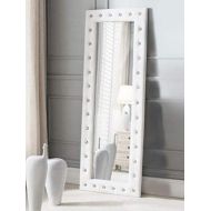Full Length Mirror Standing - White Faux Leather Tufted Wood Frame - for Your Elegant Viewing Angle