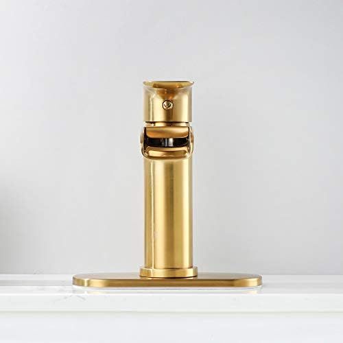  NEWATER Waterfall Spout Bathroom Sink Faucet Basin Mixer Tap Brushed Gold Single Handle