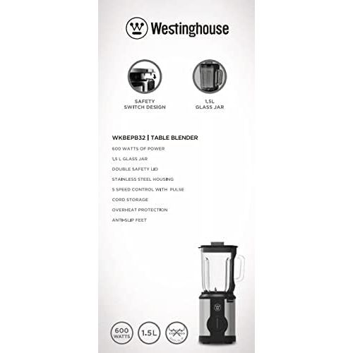  Westinghouse 220 volts Blender 600 watts 5 speed glass jar Stainless Steel 220v 240 volts WKBEPB32 (NOT FOR USE IN USA)