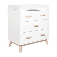 Babyletto Scoot 3-Drawer Changer Dresser with Removable Changing Tray, White / Washed Natural
