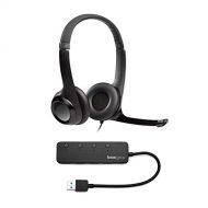 Logitech H390 USB Headset with Noise Cancelling Mic and Knox Gear 4 Port USB Hub Bundle (2 Items)