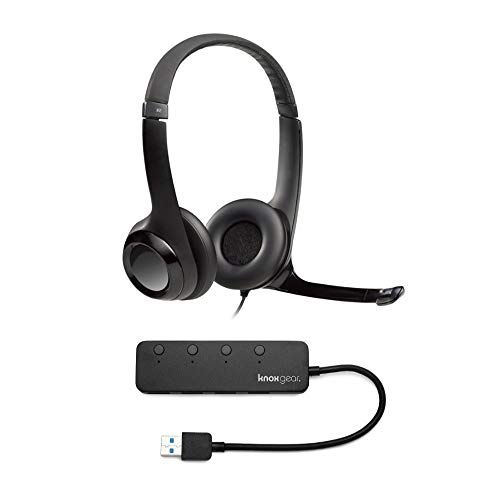 로지텍 Logitech H390 USB Headset with Noise Cancelling Mic and Knox Gear 4 Port USB Hub Bundle (2 Items)