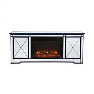 Elegant Decor Modern 60 in. Mirrored tv Stand with Wood Fireplace in Blue
