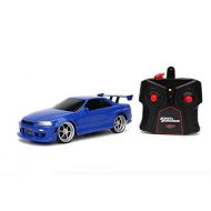 Jada Toys Fast & Furious 1:24 2002 Nissan GT-R R34 Blue Remote Control Car RC with 2.4GHz, Toys for Kids and Adults (31369)