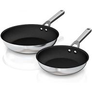 Ninja C62000 Foodi NeverStick Stainless 8-Inch & 10.25-Inch Fry Pan Set, Polished Stainless-Steel Exterior, Nonstick, Durable & Oven Safe to 500°F, Silver