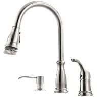 APPASO 3 Hole Kitchen Faucet with Pull Down Magnetic Docking Sprayer Stainless Steel Brushed Nickel, 2 Hole Pull Out Kitchen Sink Faucet with Side Single Handle and Soap Dispenser,