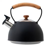DOITOOL Stainless Steel Tea Pot Whistling Tea Kettle Whistling Spout Anti Hot Wood Handle Tea Pots for Stove Top (Black)