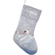 CUXWEOT Personalized Swan Lakeside Animal Christmas Stocking Customize Name Decor for Xmas Tree Fireplace Hanging Party 17.52 x 7.87 Inch