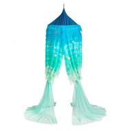 [아마존베스트]HHearthSong Mermaid Blue Scalloped Gauze Canopy with Sewn-in LED Lights and 20 Stick-On Decorative Fabric Applique Shells and Starfish