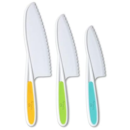  [아마존베스트]Tovla & Co. Tovla Jr. Knives for Kids 3-Piece Nylon Kitchen Baking Knife Set: Childrens Cooking Knives in 3 Sizes & Colors/Firm Grip, Serrated Edges, BPA-Free Kids Knives (colors vary for each