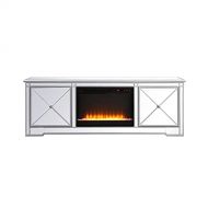 Elegant Decor Modern 72 in. Mirrored tv Stand with Crystal Fireplace in Antique Silver