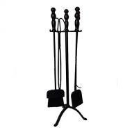 WMMING Modern Black Fireplace Tools Sets, 5 Pieces Wood Burner Stove Accessories, Brush/Tongs/Poker/Shovel/Shelf Solid and Practical