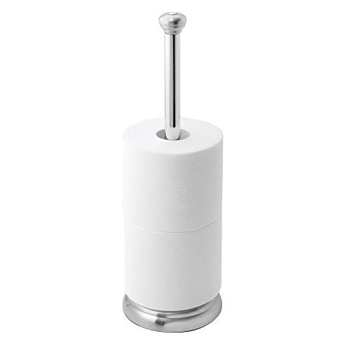  iDesign York Metal Free Standing Toilet Paper Tissue Holder, Roll Reserve Canister for Kids, Guest, Master, Office Bathroom, 5 x 5 x 16.3, Set of 2, Brushed Stainless Steel and Chr