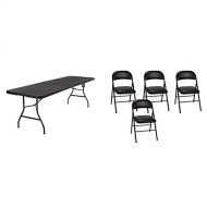 CoscoProducts COSCO 14778BLK1X Deluxe 8 Foot Folding Table, Black Black & Vinyl Folding Chair Black (4-Pack)
