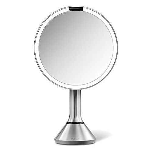 심플휴먼 simplehuman 8 Round Sensor Makeup Mirror with Touch-Control Dual Light Settings, 5x Magnification, Rechargeable and Cordless, Brushed Stainless Steel
