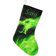 CUXWEOT Personalized Fire Dragon Green Christmas Stocking Customize Name Decor for Xmas Tree Fireplace Hanging Party 17.52 x 7.87 Inch