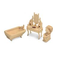 Puzzled 3D Puzzle Bathroom Dollhouse Furniture Set Wood Craft Construction Model Kit, Fun & Educational DIY Wooden Toy Assemble Model Unfinished Crafting Hobby Puzzle to Build & Pa
