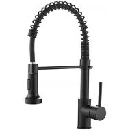 OWOFAN Kitchen Faucets Commercial Solid Brass Single Handle Single Lever Pull Down Sprayer Spring Kitchen Sink Faucet, Matte Black 9009R