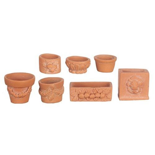  AZTEC Dollhouse Miniature 1:12 Scale 7 Pc Assorted Garden Pots SET #G7048