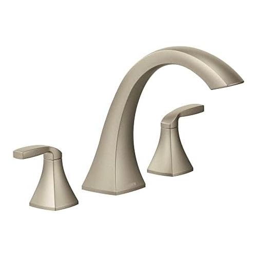  Moen T693BN Voss Two-Handle Deck Mount Roman Tub Faucet Trim Kit, Valve Required, Brushed Nickel