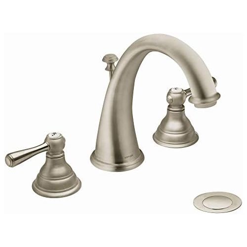  Moen T6125BN Kingsley Two-Handle Widespread High-Arc Bathroom Faucet, Valve Required, Brushed Nickel