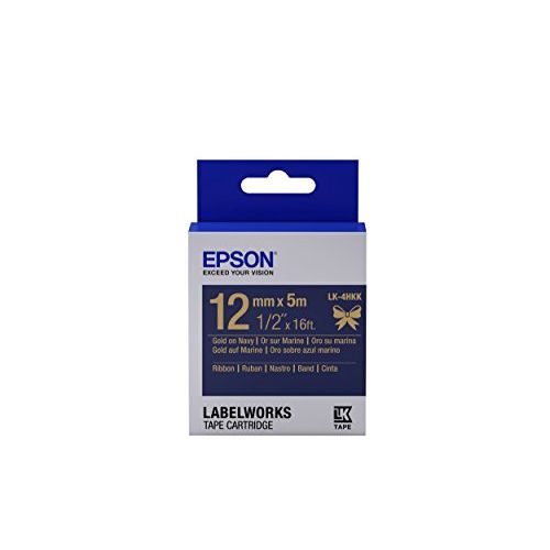 엡손 Epson LabelWorks Ribbon LK (Replaces LC) Tape Cartridge ~1/2 Gold on Navy (LK-4HKK) - for use with LabelWorks LW-300, LW-400, LW-600P and LW-700 Label Printers