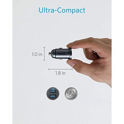 앤커 Anker Car Charger, Mini 24W 4.8A Metal Dual USB Car Charger, PowerDrive 2 Alloy Flush Fit Car Adapter with Blue LED, for iPhone XR/Xs/Max/X/8/7/Plus, iPad Pro/Air 2/Mini, Galaxy, L