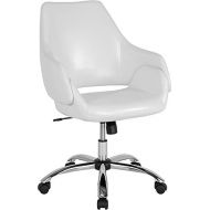 EMMA + OLIVER Emma + Oliver Home Office Mid-Back Office Chair with Wrap Style Arms in White Leather