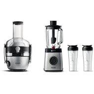 Philips HR1921/20 Juicer (1100 W, FiberBoost) Stainless Steel & HR3655/00 Stand Mixer (1400 Watt, ProBlend 6 3D Technology, 2 Litre Glass Container, 2 x Drinking Cups, Dishwasher S
