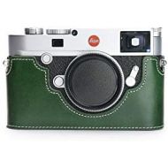 M10 Camera Case, BolinUS Handmade Genuine Real Leather Half Camera Case Bag Cover for Leica M10 Camera Bottom Opening Version + Hand Strap (Green)