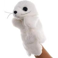 SweetGifts Plush Seal Hand Puppets Stuffed Ocean Animals Toys for Imaginative Pretend Play Stocking Storytelling White