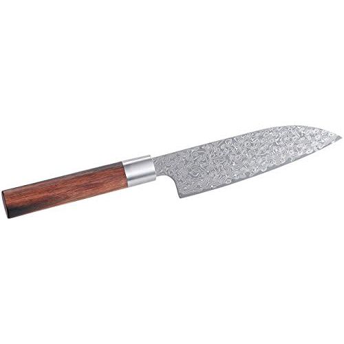  TokioKitchenWare Damaststahl-Messer: Handgefertigtes Marken-Damast-Santokumesser mit 16-cm-Klinge (Damastmesser)
