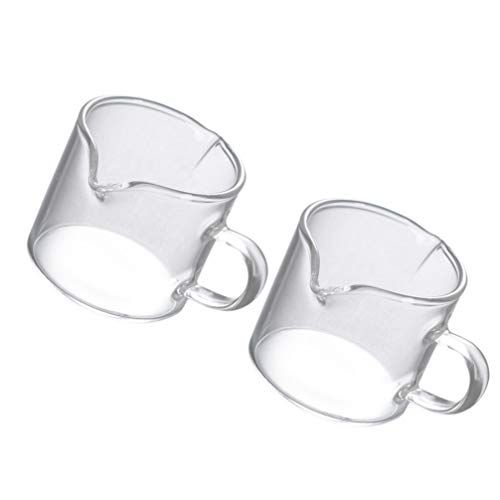  Cabilock 2pcs Coffee Shot Glass Cup Double Spouts Temperature Resistant Glass Espresso Measuring Jug Milk Frothing Pitcher for Home 70ml