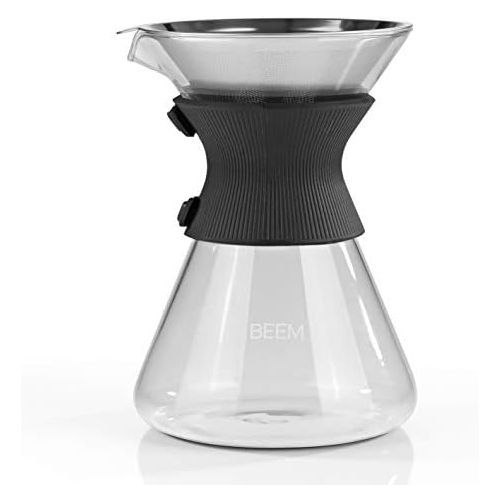  [아마존베스트]BEEM POUR OVER Coffee Carafe with Permanent Filter  6 Cups Classic Selection  Set of 3 0.75 l Glass Carafe with Silicone Cuff Permanent Filter Spout for Drip Free Pouring