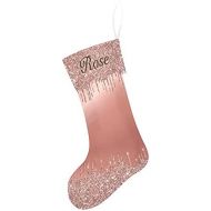 Eiis Rose Gold Dripping Glitter Metallic Personalized Christmas Stockings Holders Fireplace Hanging Family Xmas Decoration Holiday Season Party