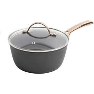 [아마존베스트]Oster Allsberg Forged Aluminum Non-Stick Titanium Ceramic Cookware with Induction Base and Copper PVD Plated Stainless Steel Handles, 1.7-Quart Sauce Pan, Matte Black