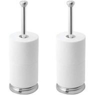 iDesign York Metal Free Standing Toilet Paper Tissue Holder, Roll Reserve Canister for Kids, Guest, Master, Office Bathroom, 5 x 5 x 16.3, Set of 2, Brushed Stainless Steel and Chr