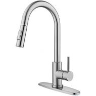 Tohlar Kitchen Sink Faucets with Pull-Down Sprayer, Modern Stainless Steel Single Handle Pull Down Sprayer Faucet (Brushed Nickel)