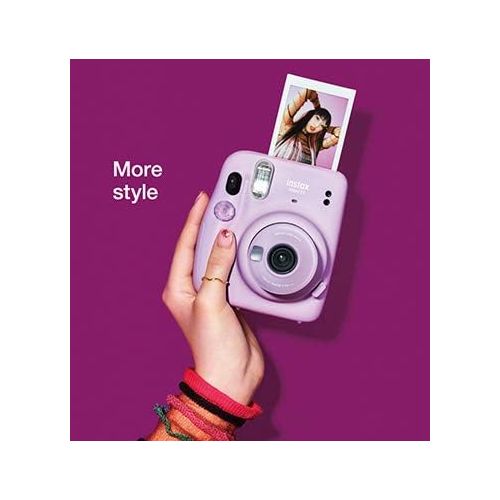 후지필름 Fujifilm Instax Mini 11 Instant Camera (Lilac Purple) (16654803) Essential Bundle -Includes- (40) Instax Mini Instant Films + Carrying Case + Batteries + Neck Strap