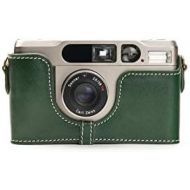 Contax T2 Case, BolinUS Handmade Genuine Real Leather Half Camera Case Bag Cover for Contax T2 Camera With Hand Strap (Green)