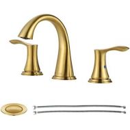 PARLOS Widespread Bathroom Faucet 2 Handles with Pop Up Sink Drain and cUPC Faucet Supply Lines, Brushed Gold, Demeter 1364708