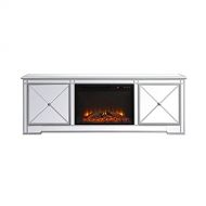 Elegant Decor Modern 72 in. Mirrored tv Stand with Wood Fireplace in Antique Silver