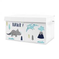 [아마존베스트]Sweet Jojo Designs Navy Blue, Turquoise and Grey Modern Dino Boy Baby Nursery or Kids Room Small Fabric Toy Bin Storage Box Chest for Mod Dinosaur Collection