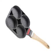 HEMOTON Egg Frying Pan 4 Cup Non Stick Aluminium Swedish Pancake Pan Burger Omelet Cooker Griddle Meal Skillet with Wood Handle for Gas Stove